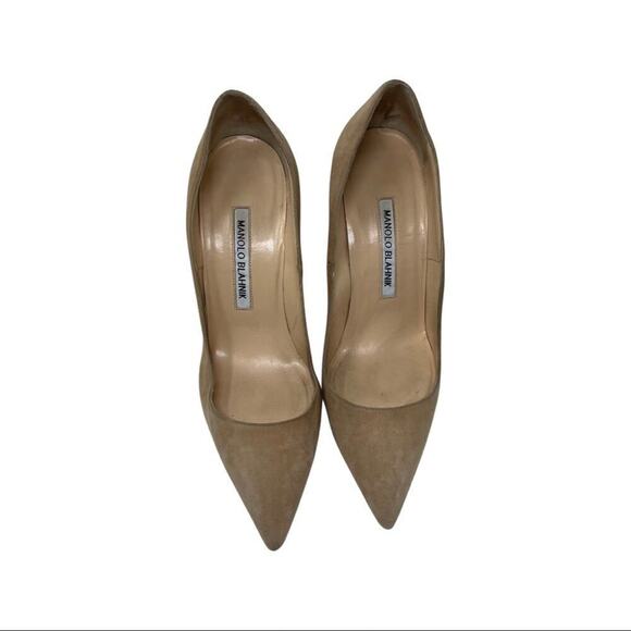 Manolo Blahnik Bb Stone tan Suede Pointed Toe Pumps 37.5 - Picture 2 of 7